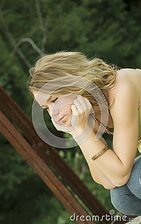 Pretty Girl Reflecting Stock Photo