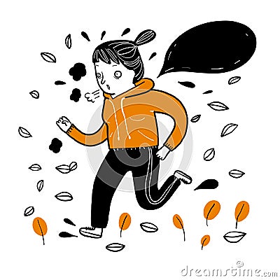 Pretty girl running exercise in the cold weather in winter Vector Illustration