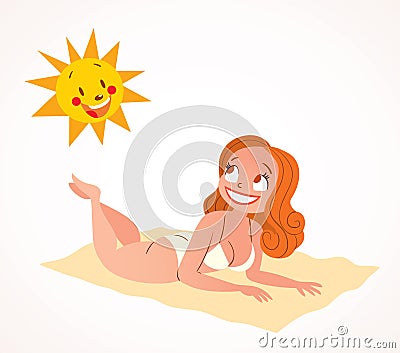 Pretty girl sunbathing Vector Illustration