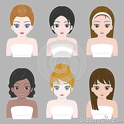 Pretty girl in various nationality and hair design Vector Illustration