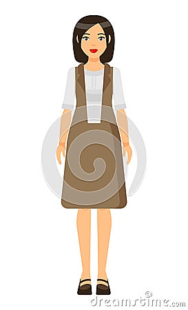 Pretty girl wearing elegant vest, skirt and blouse, office suit, dress, dresscode of office worker Vector Illustration