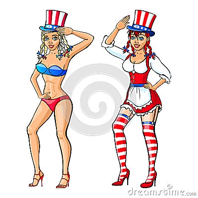 Pretty Girl Wearing Red, White and Blue Bikini Costume for the Fourth Of July vector art Vector Illustration