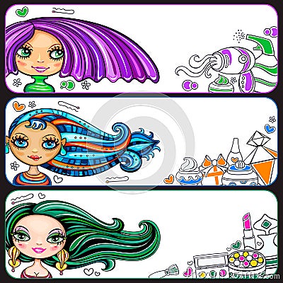 Pretty girls banners series Vector Illustration