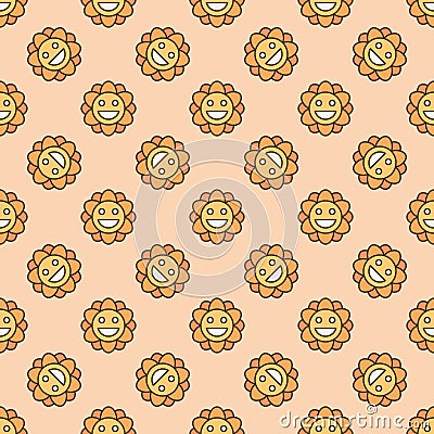 Pretty Groovy Smiling Flower vector colored seamless pattern Stock Photo