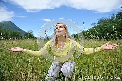 Pretty healthy summer woman outdoors Stock Photo
