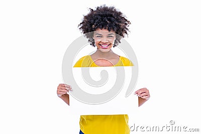 Pretty hipster holding blank sign Stock Photo
