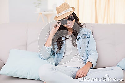 Pretty hipster smiling at camera Stock Photo