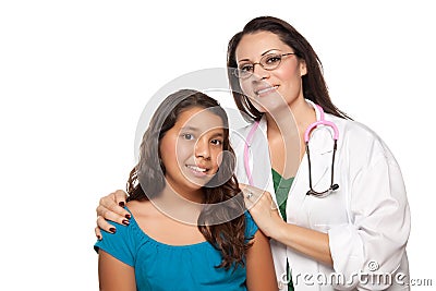 Pretty Hispanic Girl and Female Doctor Stock Photo