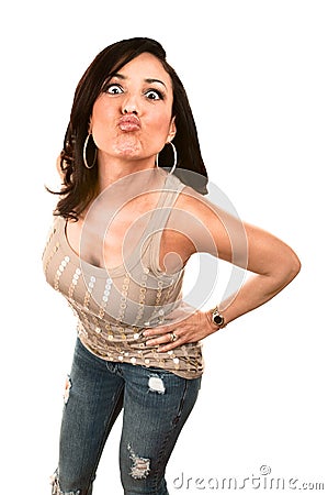 Pretty Hispanic Woman Making a Funny face Stock Photo