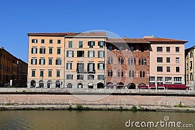 Pretty Historic Buildings, Lungarno Antonio Pacinotti , Pisa, Tuscany, Italy Editorial Stock Photo