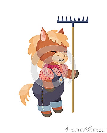 Pretty horse with a rake Vector Illustration