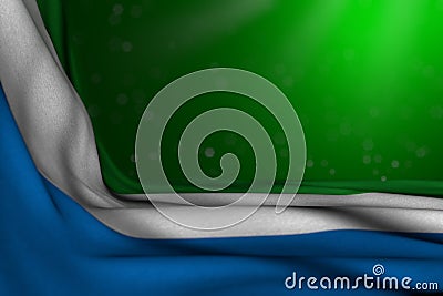 pretty independence day flag 3d illustration - dark picture of Sierra Leone flag lie in corner on green background with soft Cartoon Illustration