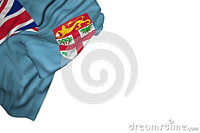 Pretty Fiji flag with large folds lay in top left corner isolated on white - any occasion flag 3d illustration Cartoon Illustration