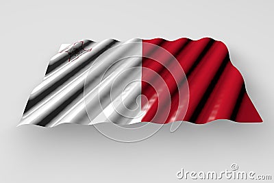 Pretty independence day flag 3d illustration - shiny flag of Malta with large folds lying isolated on grey Cartoon Illustration