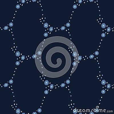 Pretty indigo blue dye indian floral bloom pattern. Seamless repeating. Vector Illustration