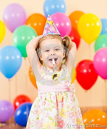 Pretty joyful kid girl on birthday party Stock Photo