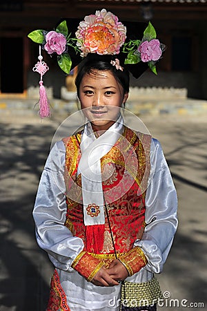 Lady of the Chinese Man Ethnic Minority, Yunnan, China Editorial Stock Photo