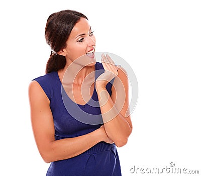 Pretty latin woman smiling with excitement Stock Photo