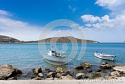 Pretty little fishing boats in the harbor of Lipsi island, Dodecanese, Greece Stock Photo