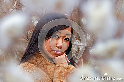 Pretty lonely asian girl Stock Photo