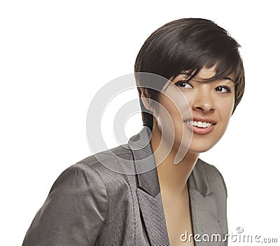Pretty Mixed Race Young Adult on White Stock Photo