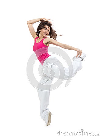 Pretty modern dancer girl jumping dancing Stock Photo