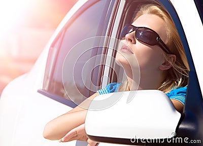 Pretty pacified young relaxed woman Stock Photo