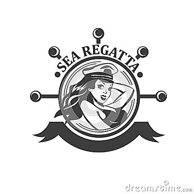 Pretty pin up girl, sailor old school style. Sea Regatta sign. Vector illustration Vector Illustration