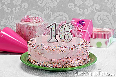 Pretty pink birthday Cake for 16th birthday Stock Photo