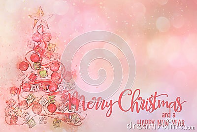Pretty Pink Christmas and New Year Holiday background. Stock Photo