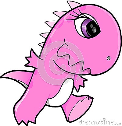 Pretty Pink Dinosaur Vector Illustration