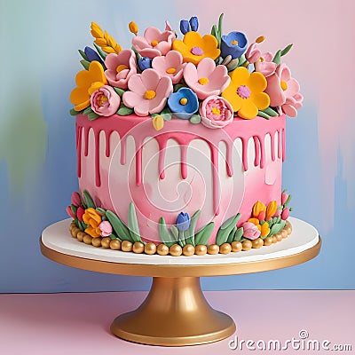 Pretty floral fondant cake Stock Photo