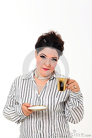 Pretty plus size woman with coffee Stock Photo