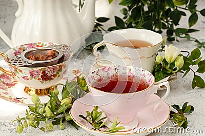 Pretty porcelain teacup with hibiscus tea Stock Photo