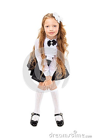 Pretty redhead schoolgirl isolated on a white background Stock Photo