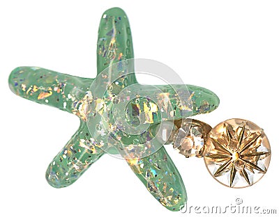 Shimmering Sea Green Starfish Pearl Rhinestone Charm Stock Photo