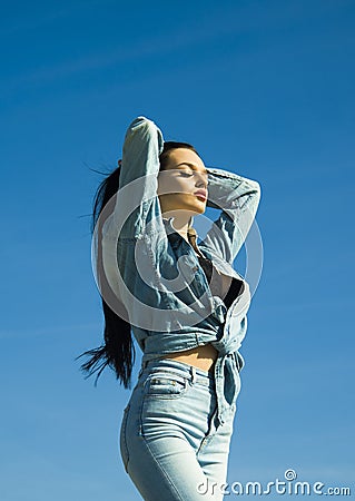 Pretty sexy woman model with amazing slim body. Stock Photo