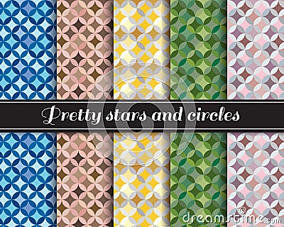 Pretty stars and circles pattern 5 style is blue,brown skin,yellow,Army Green and pink-gray Vector Illustration