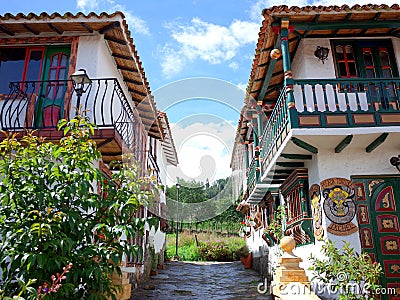 A pretty street in Pueblito Boyacense Editorial Stock Photo