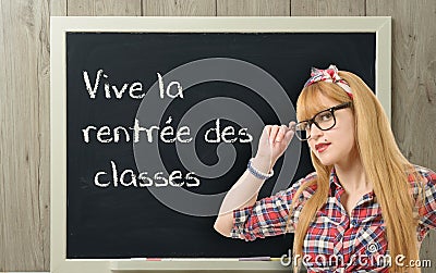 Pretty teacher with black glasses Stock Photo