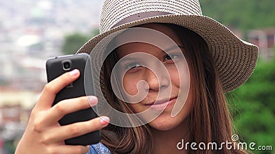 Pretty Teen Girl Taking Selfy Stock Photo