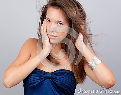 Pretty Teen With Hair Blowing Back Stock Photo