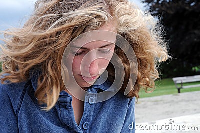 Pretty teenage girl looking thoughtful Stock Photo