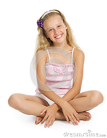 Pretty teenage girl sit on floor Stock Photo