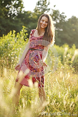 Pretty teenage girl in the summer park Stock Photo