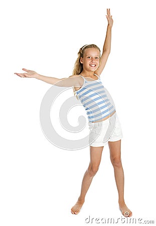 Pretty teenager girl with hands up Stock Photo