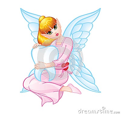 Pretty Tooth Fairy Black And White Illustration Vector Illustration