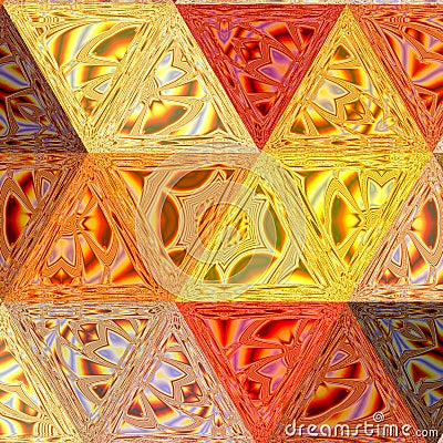 Pretty triangle background in orange, yellow and red colors, sunny background effect patchwork transparent glass effect Stock Photo