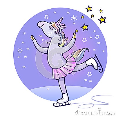 Pretty unicorn on ice Cartoon Illustration