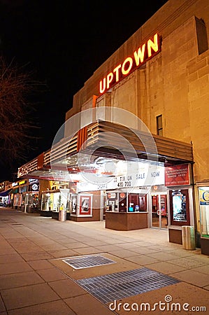 Pretty Uptown Movie Theatre at Night Editorial Stock Photo